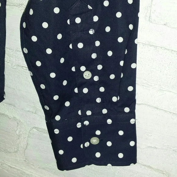 Lauren Ralph Lauren Navy Blue Polkadot Non Iron Button Down Shirt S - Picture 10 of 13